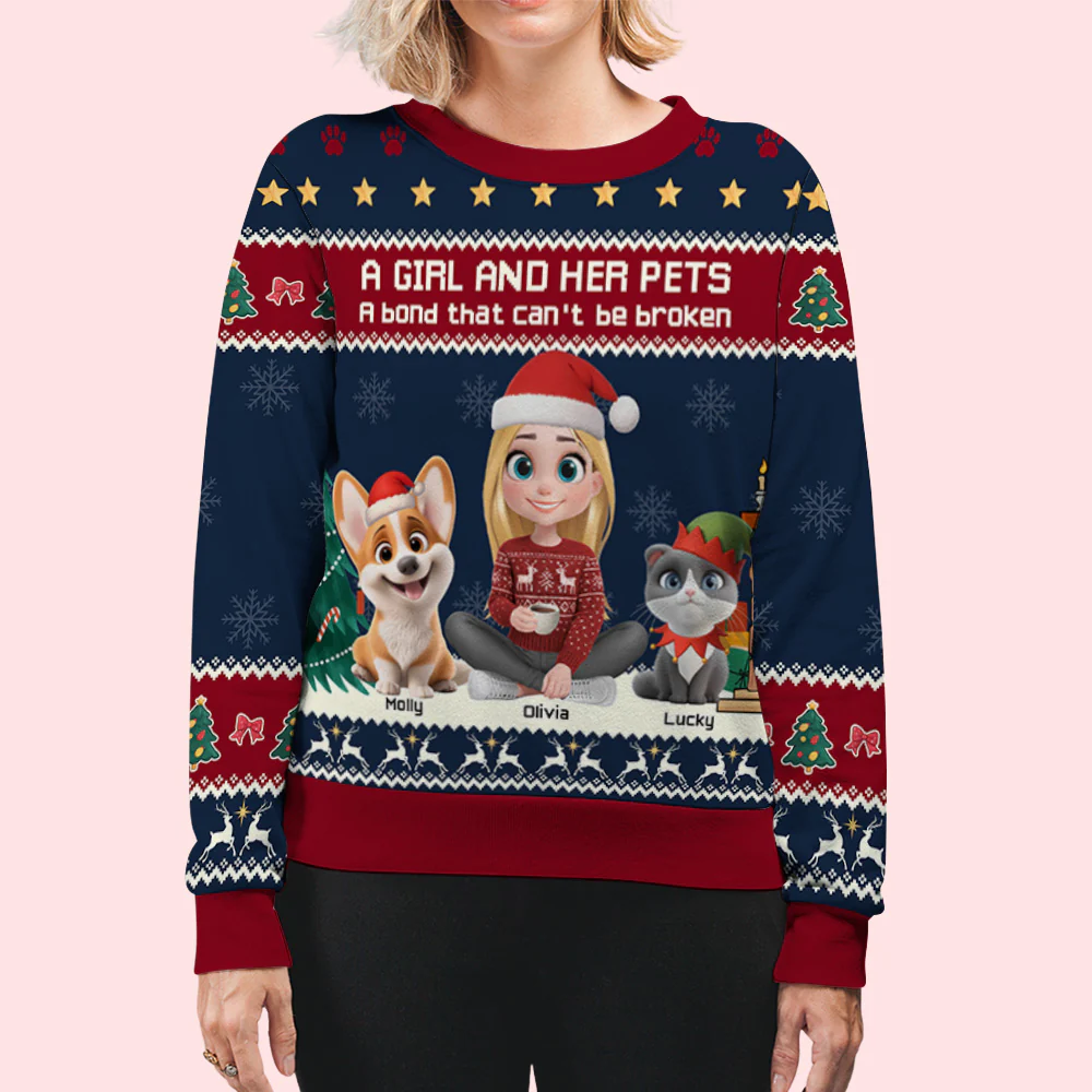 A Girl And Her Pet Christmas - Personalized Custom All-Over-Print Sweatshirt - Image 5