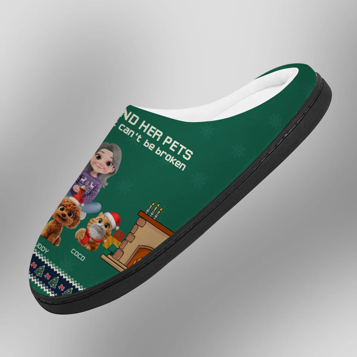 A Girl And Her Pet Christmas - Personalized Custom Plush Slippers - Image 3