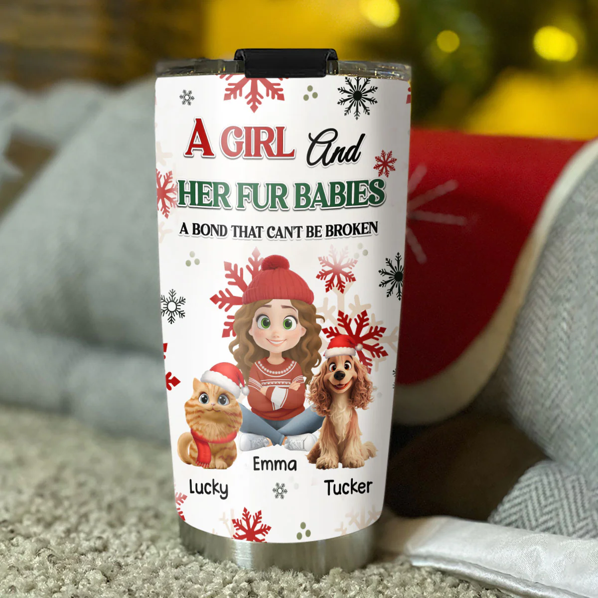 A Girl And Her Pet Love Christmas - Personalized Custom Tumbler - Image 2