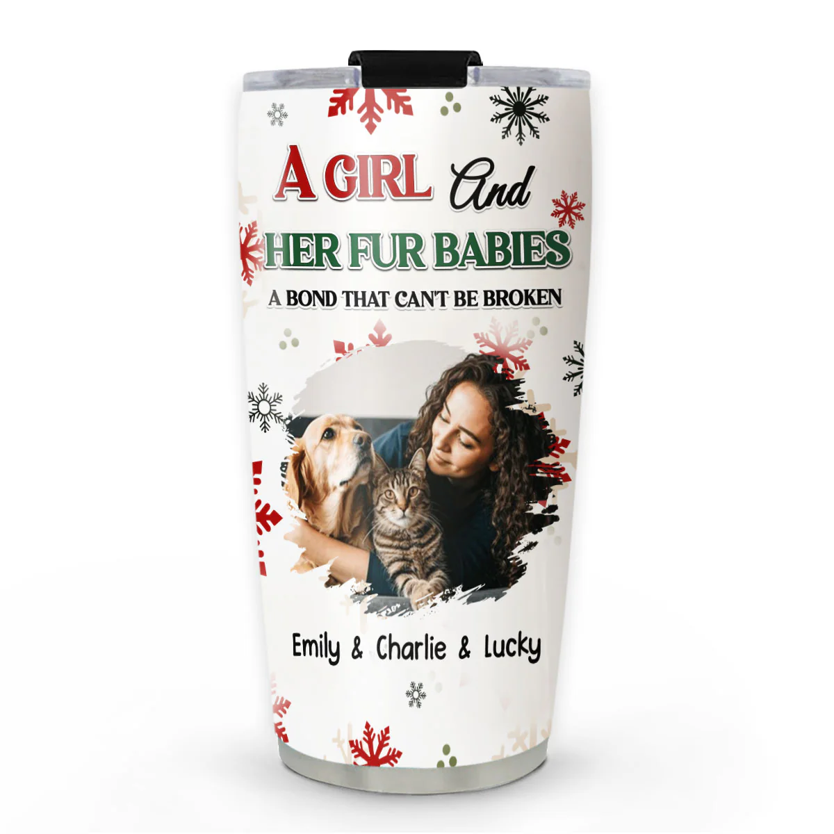 A Girl And Her Pet Love Christmas Photo - Personalized Custom Tumbler