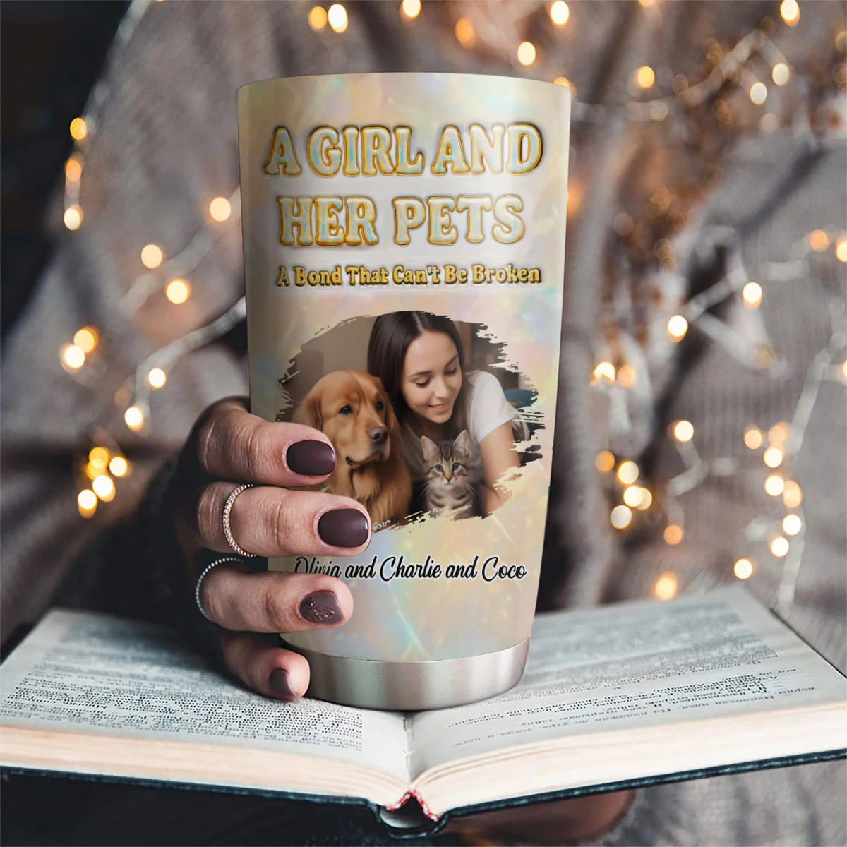 A Girl And Her Pet Pearl Photo - Personalized Custom 3D Inflated Effect Tumbler - Image 2