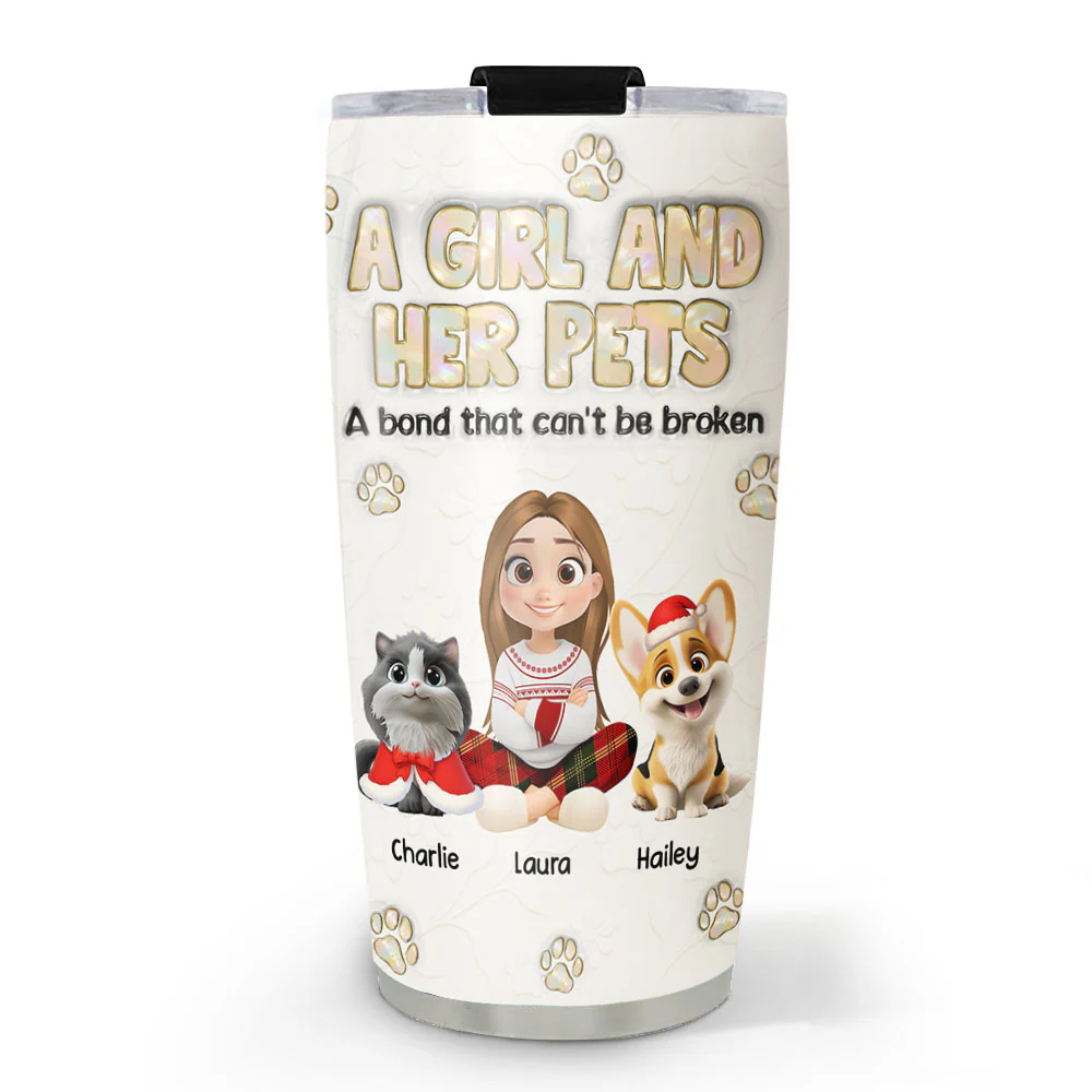 A Girl And Her Pet Ver Pearl - Personalized Custom 3D Inflated Effect Tumbler