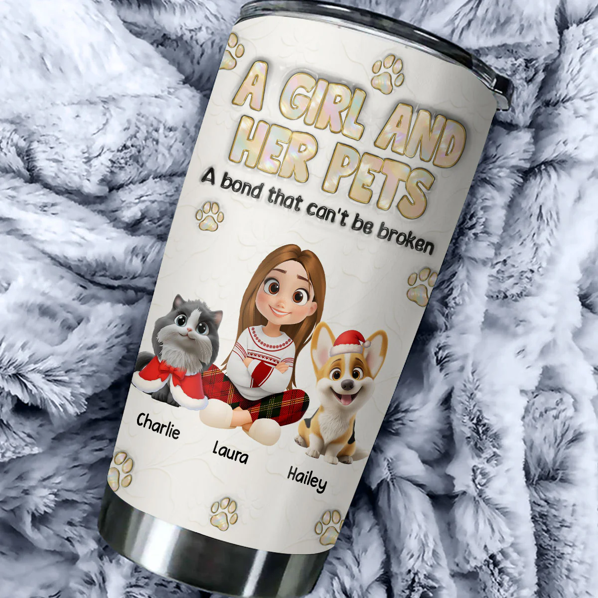 A Girl And Her Pet Ver Pearl - Personalized Custom 3D Inflated Effect Tumbler - Image 2