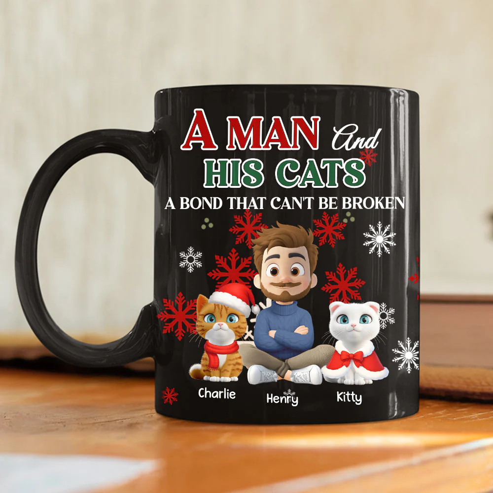 A Man And His Cat Love Christmas - Personalized Custom Coffee Mug