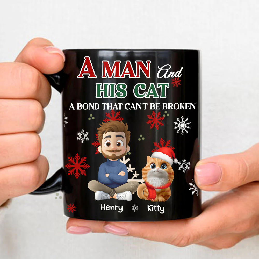 A Man And His Cat Love Christmas - Personalized Custom Coffee Mug - Image 4