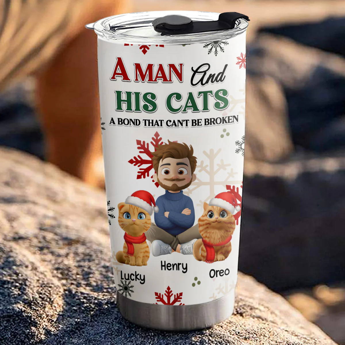 A Man And His Cat Love Christmas - Personalized Custom Tumbler - Image 3