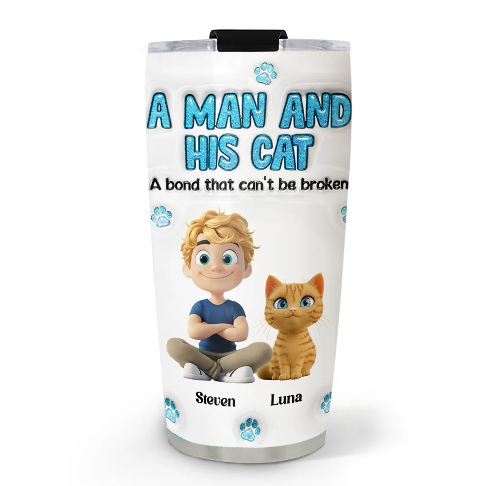 A Man And His Cat - Personalized Custom 3D Inflated Effect Tumbler