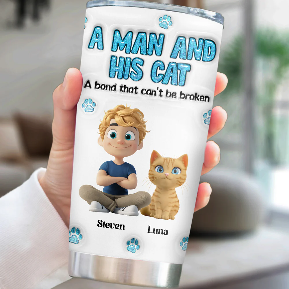 A Man And His Cat - Personalized Custom 3D Inflated Effect Tumbler - Image 6