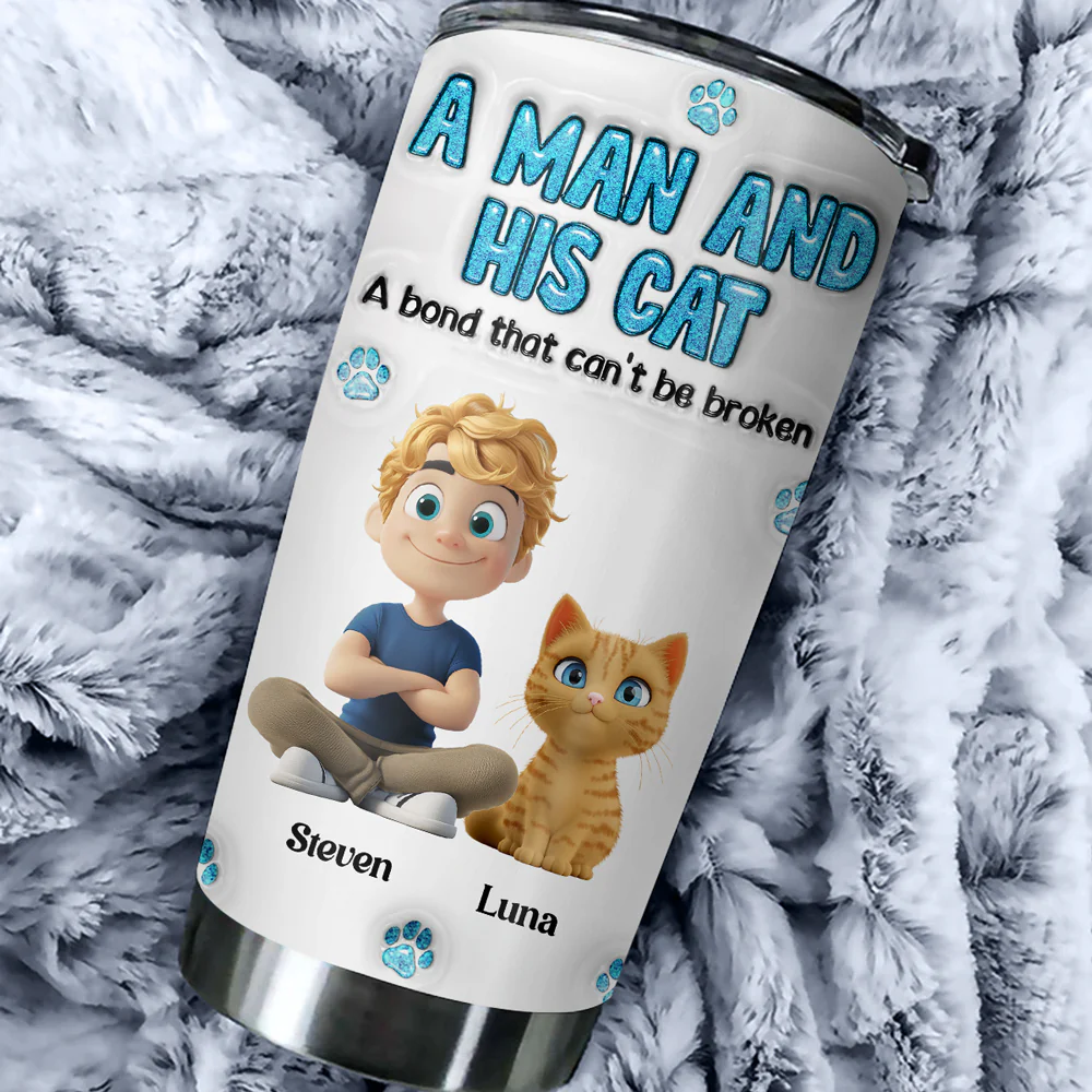 A Man And His Cat - Personalized Custom 3D Inflated Effect Tumbler - Image 7