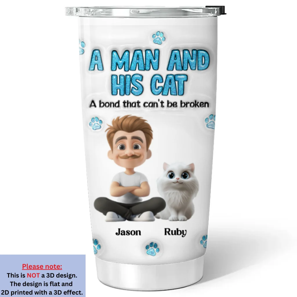 A Man And His Cat - Personalized Custom 3D Inflated Effect Tumbler - Image 8