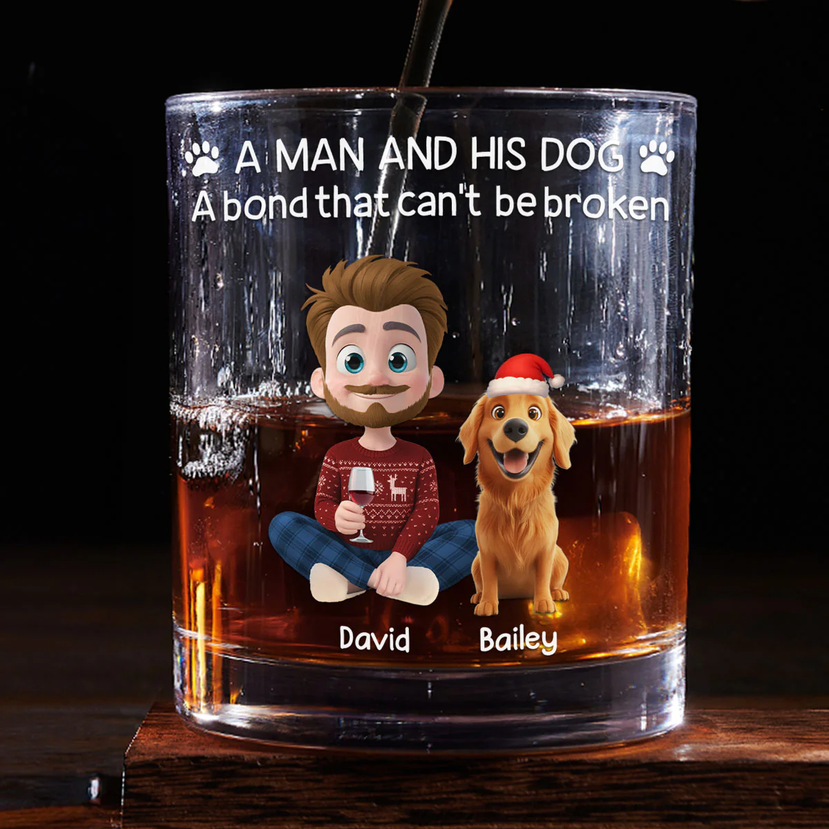 A Man And His Dog Christmas - Personalized Custom Whiskey Glass