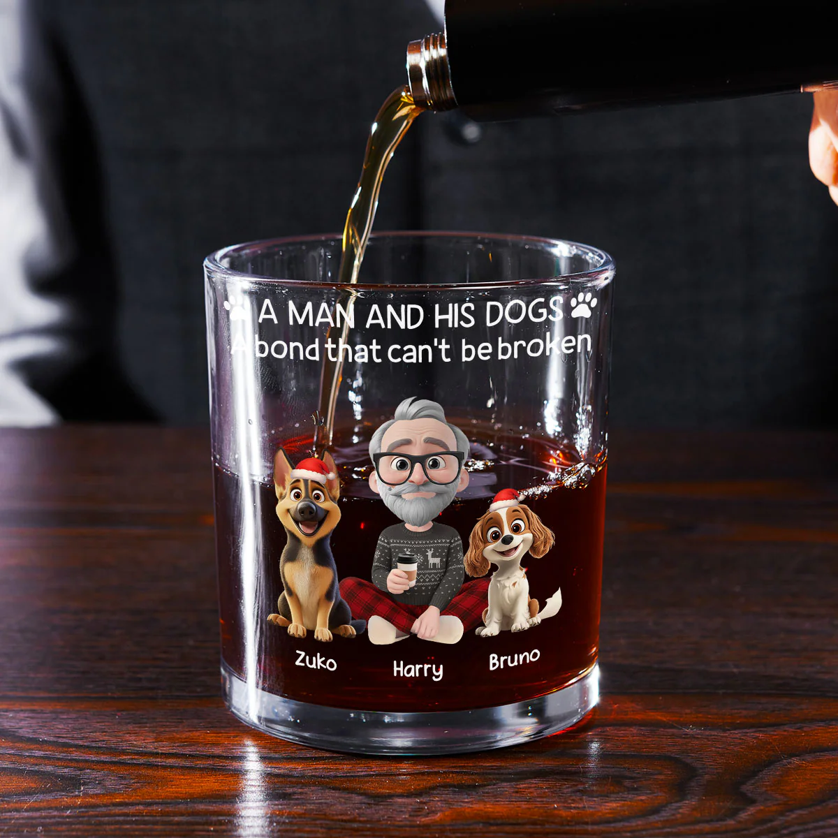 A Man And His Dog Christmas - Personalized Custom Whiskey Glass - Image 2