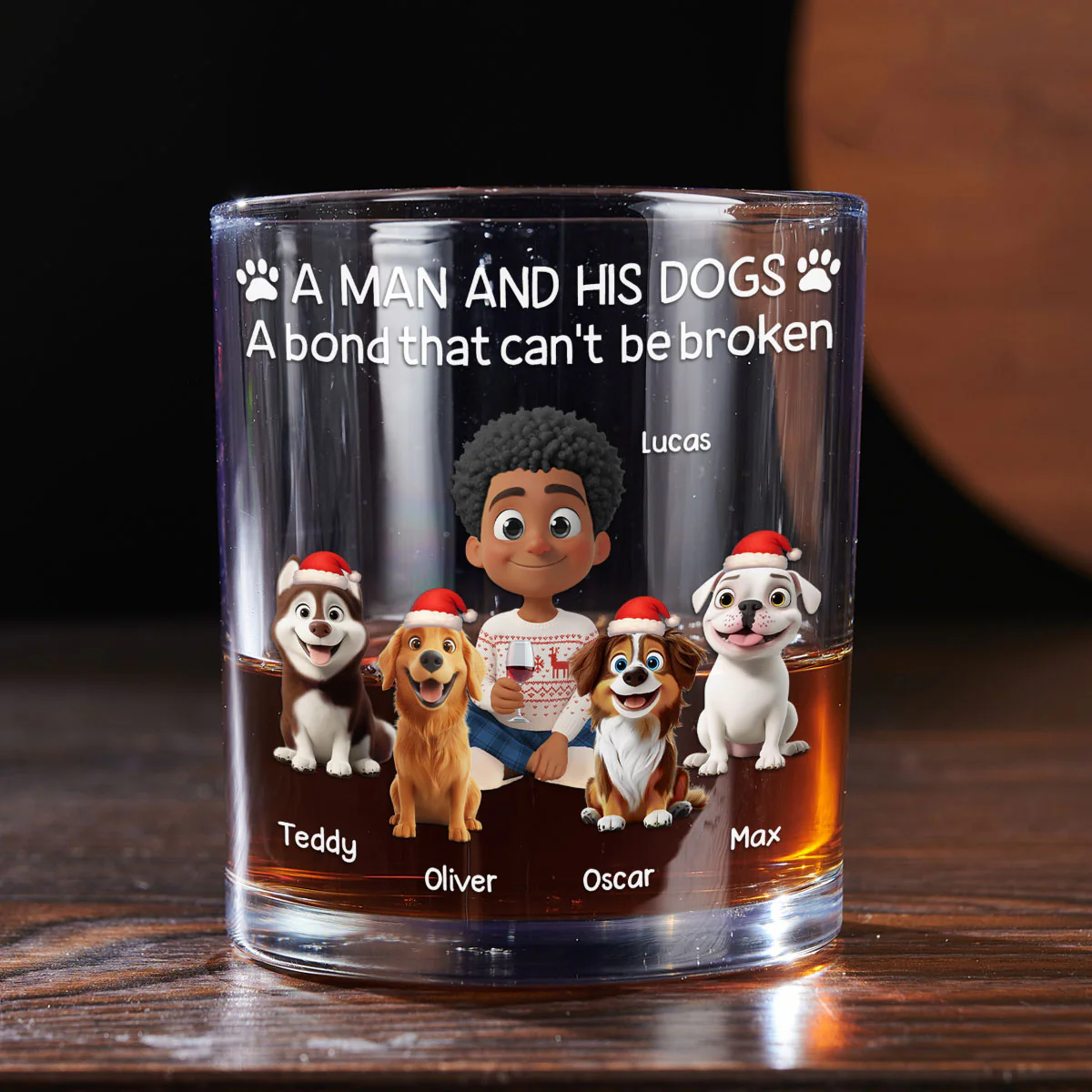 A Man And His Dog Christmas - Personalized Custom Whiskey Glass - Image 3