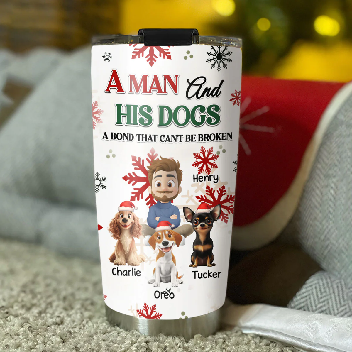 A Man And His Dog Love Christmas - Personalized Custom Tumbler - Image 2