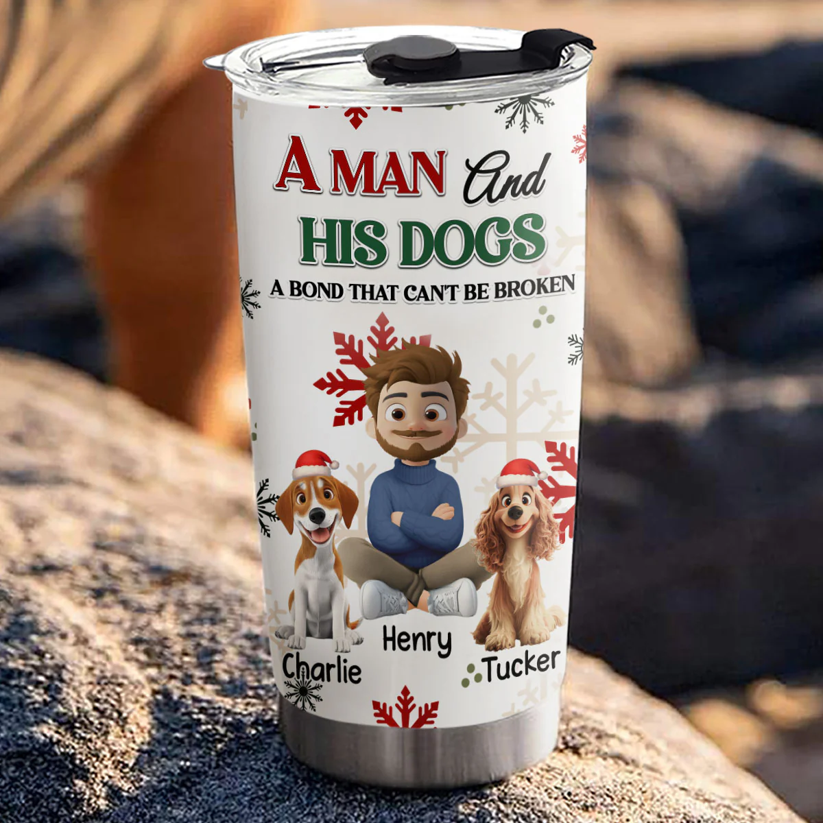A Man And His Dog Love Christmas - Personalized Custom Tumbler - Image 3