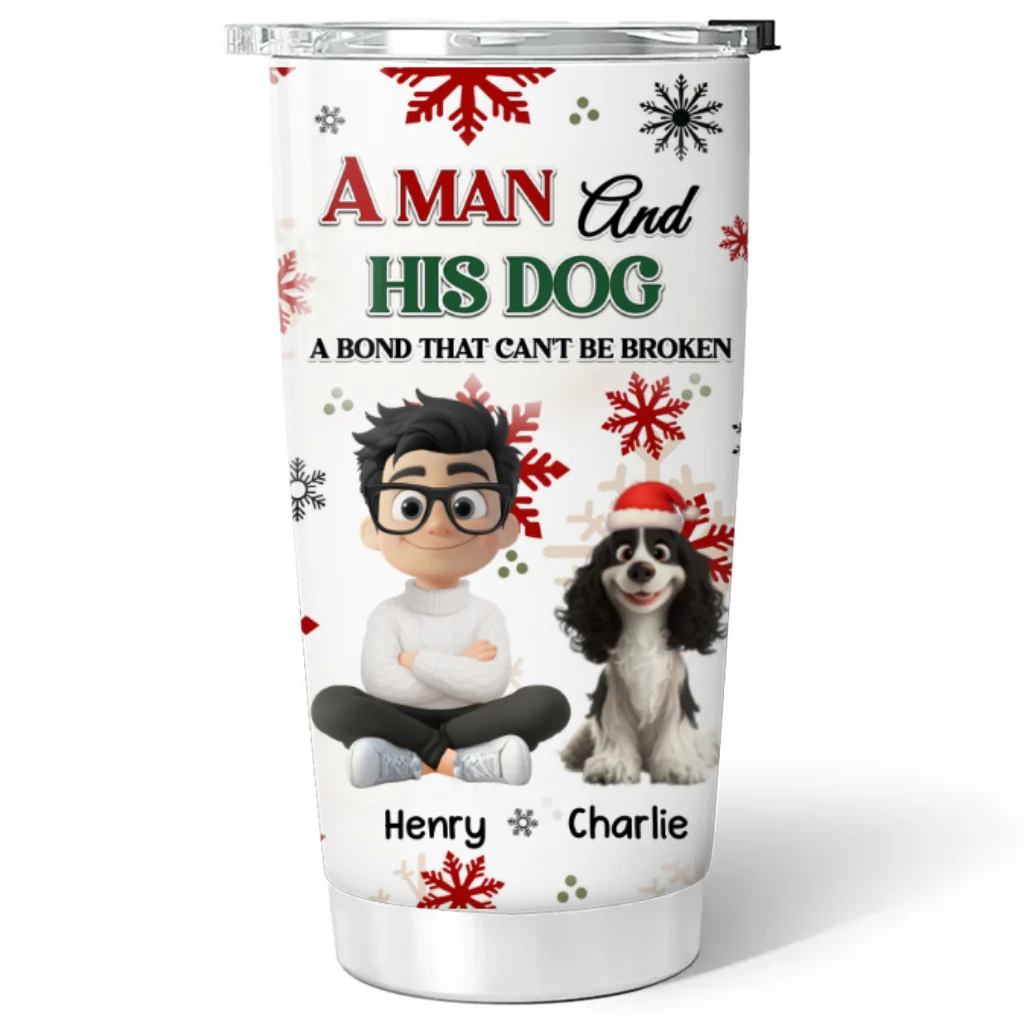A Man And His Dog Love Christmas - Personalized Custom Tumbler - Image 4