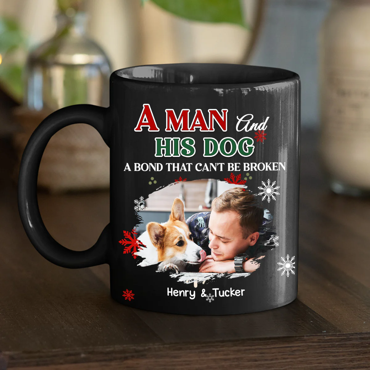 A Man And His Dog Love Christmas Photo - Personalized Custom Coffee Mug - Image 2