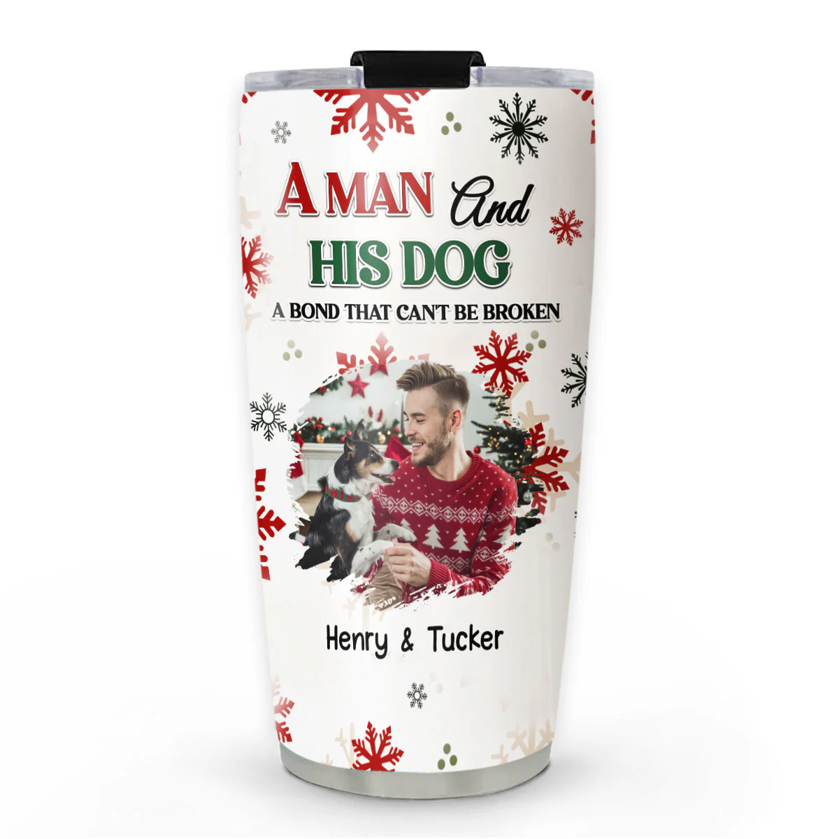 A Man And His Dog Love Christmas Photo - Personalized Custom Tumbler