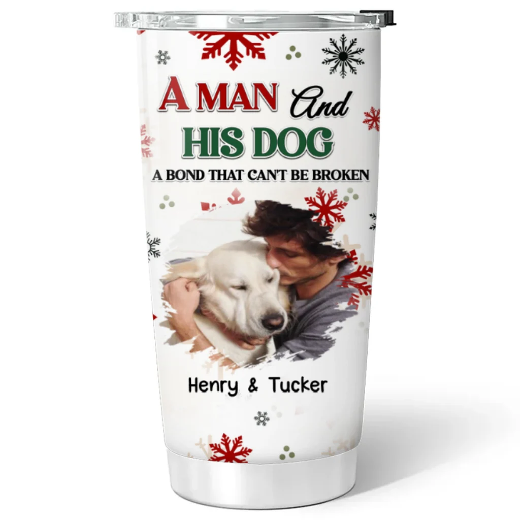 A Man And His Dog Love Christmas Photo - Personalized Custom Tumbler - Image 3