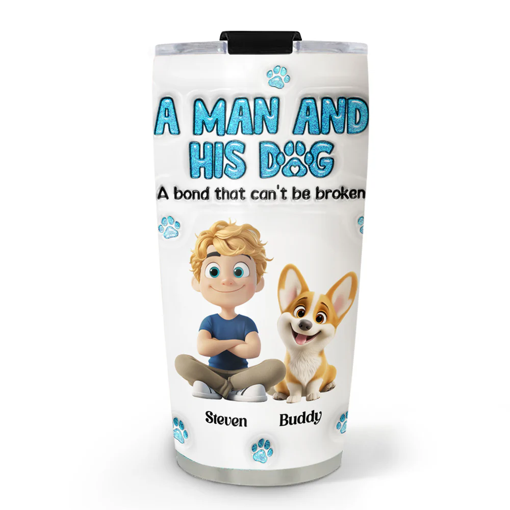 A Man And His Dog - Personalized Custom 3D Inflated Effect Tumbler