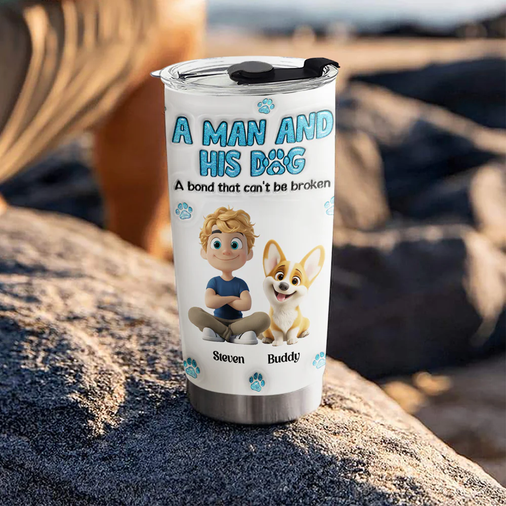 A Man And His Dog - Personalized Custom 3D Inflated Effect Tumbler - Image 2