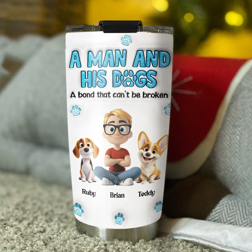 A Man And His Dog - Personalized Custom 3D Inflated Effect Tumbler - Image 3