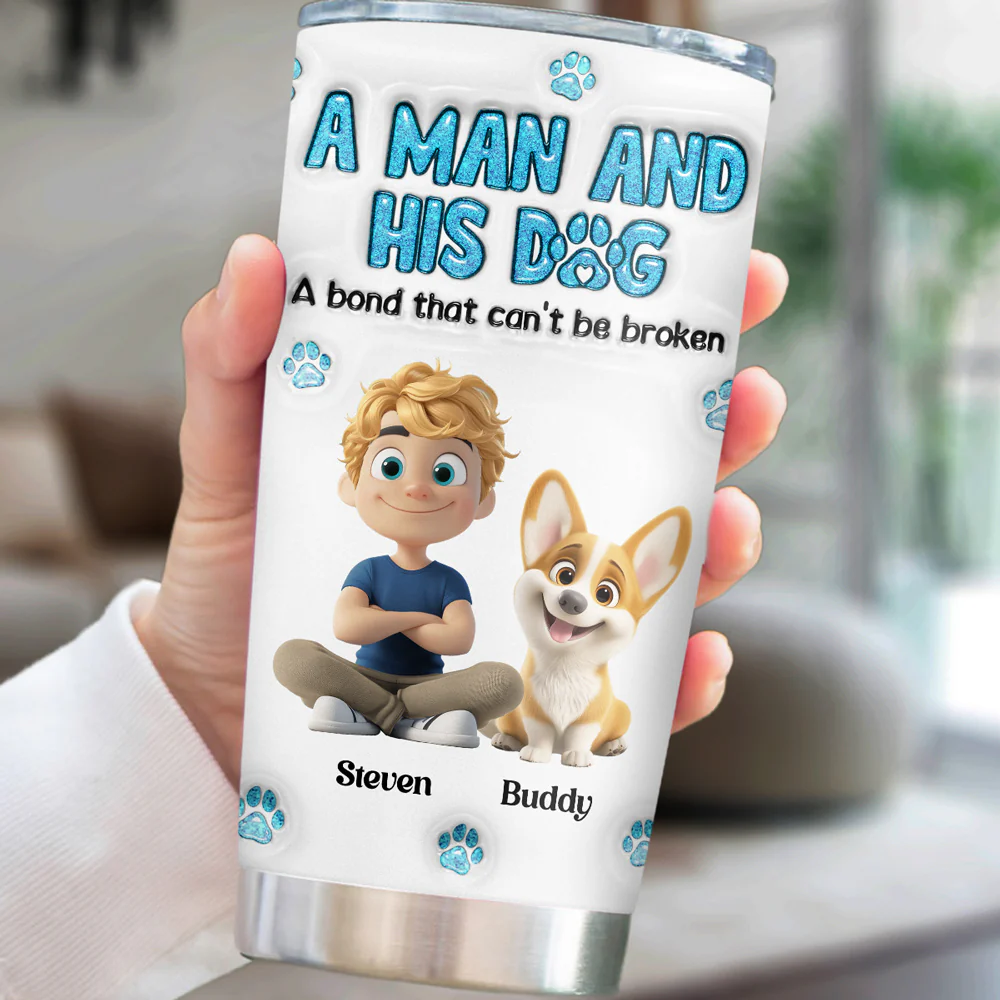 A Man And His Dog - Personalized Custom 3D Inflated Effect Tumbler - Image 4