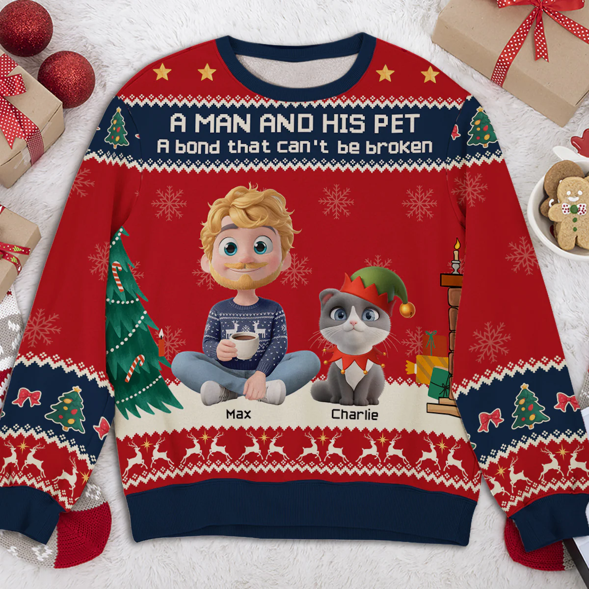 A Man And His Pet Christmas - Personalized Custom All-Over-Print Sweatshirt - Image 2