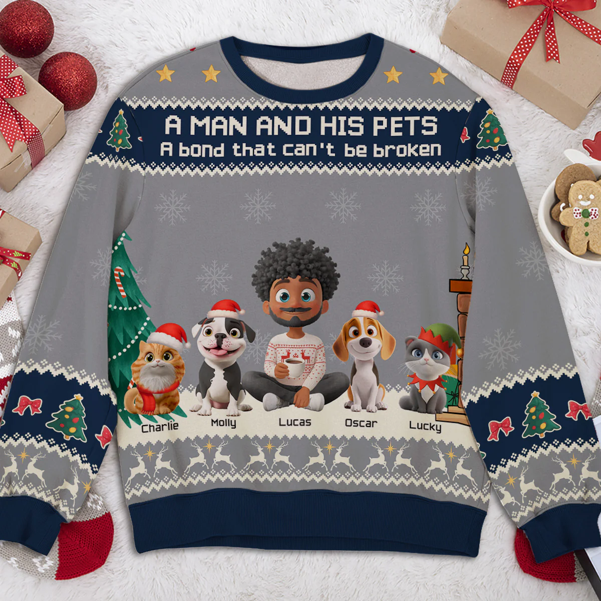 A Man And His Pet Christmas - Personalized Custom All-Over-Print Sweatshirt - Image 4