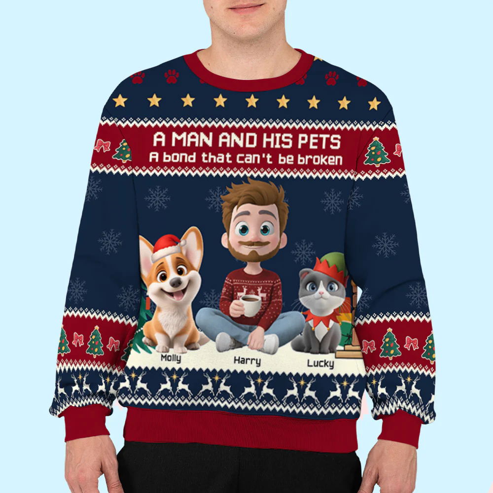 A Man And His Pet Christmas - Personalized Custom All-Over-Print Sweatshirt - Image 5