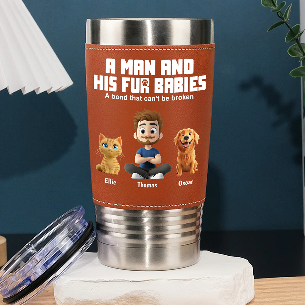 A Man And His Pets - Personalized Custom Leather Tumbler