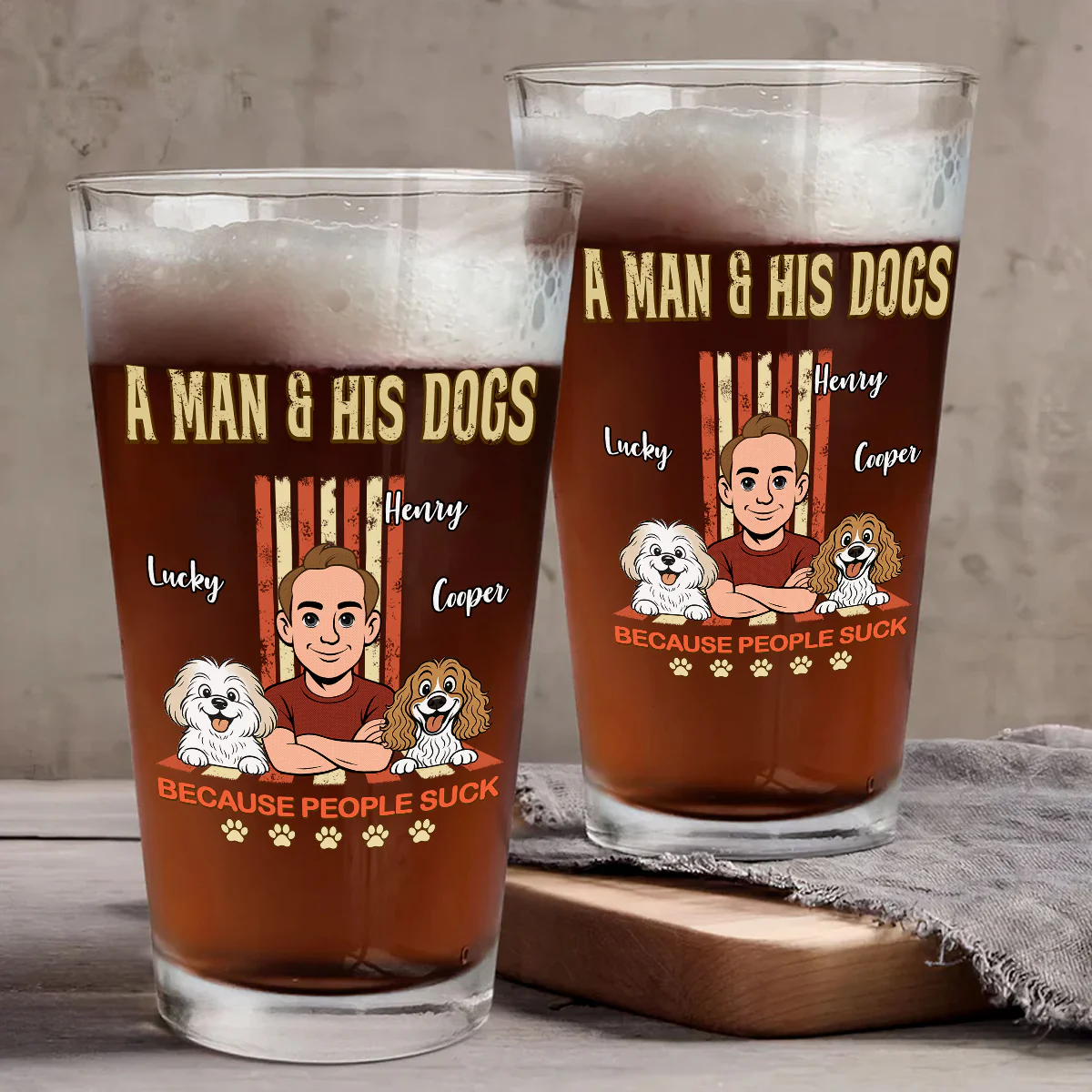 A Man And His Retro Dog - Personalized Custom Beer Glass - Image 4