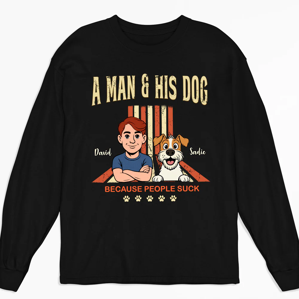 A Man And His Retro Dog - Personalized Custom Long Sleeve T-shirt