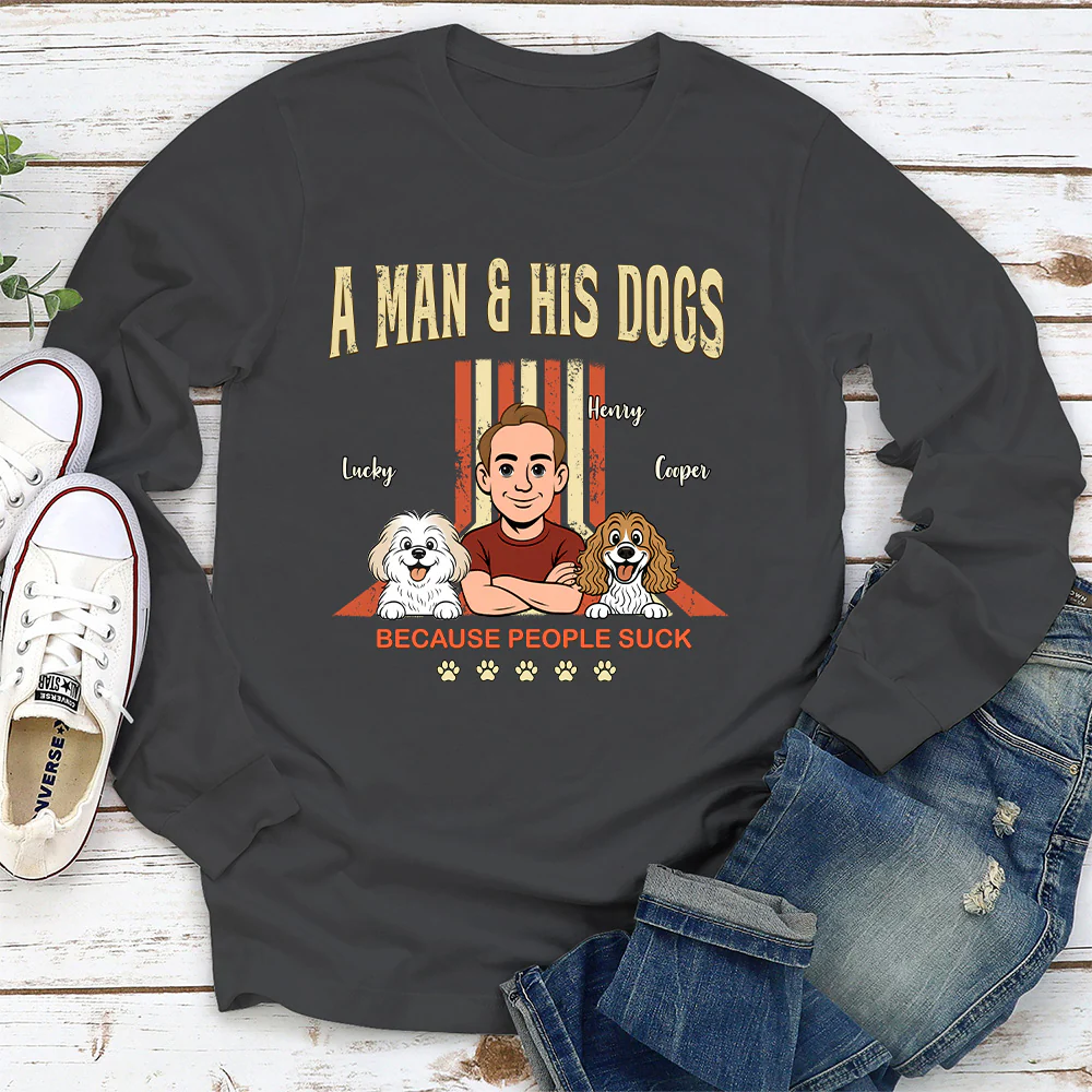 A Man And His Retro Dog - Personalized Custom Long Sleeve T-shirt - Image 4
