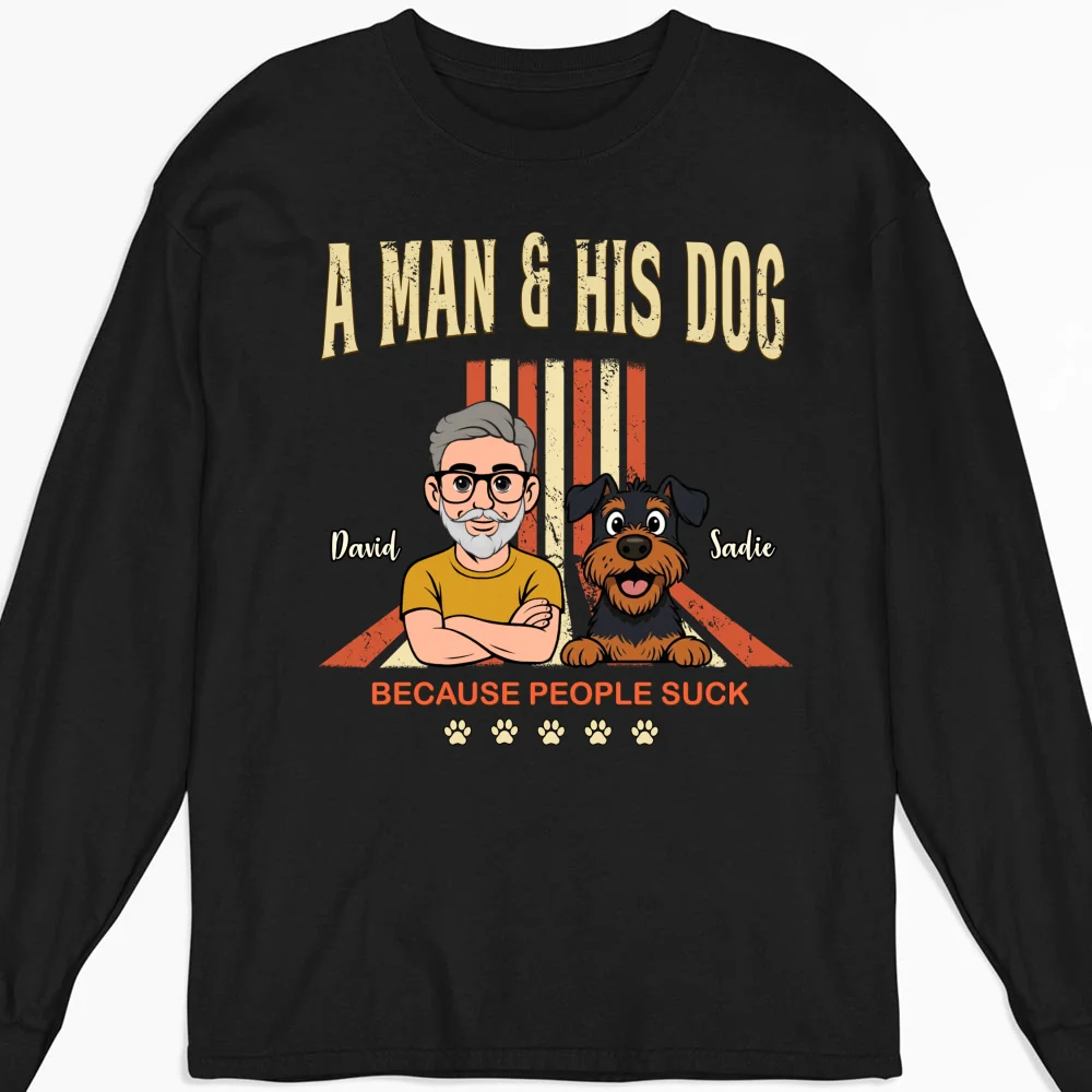 A Man And His Retro Dog - Personalized Custom Long Sleeve T-shirt - Image 5