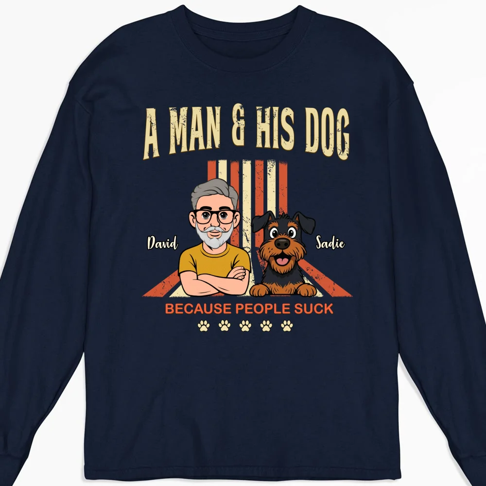 A Man And His Retro Dog - Personalized Custom Long Sleeve T-shirt - Image 6