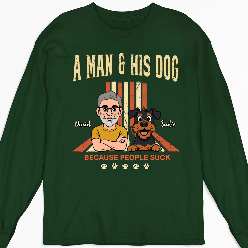 A Man And His Retro Dog - Personalized Custom Long Sleeve T-shirt - Image 7