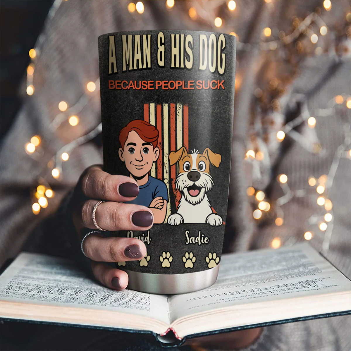 A Man And His Retro Dog - Personalized Custom Tumbler - Image 2