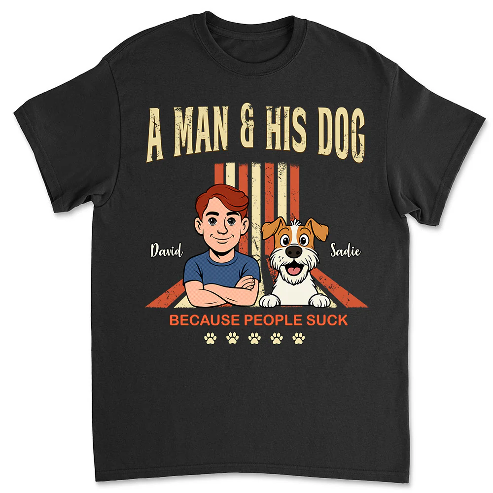 A Man And His Retro Dog - Personalized Custom Unisex T-shirt