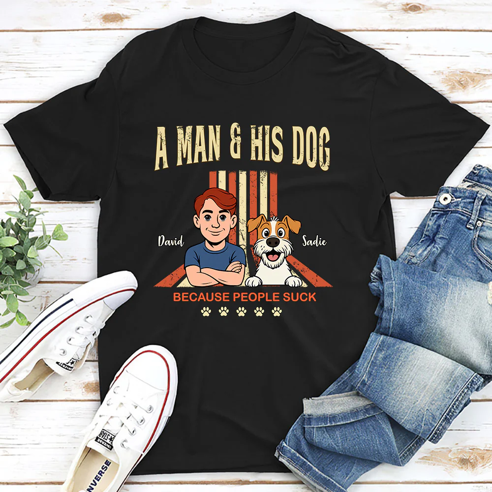 A Man And His Retro Dog - Personalized Custom Unisex T-shirt - Image 2