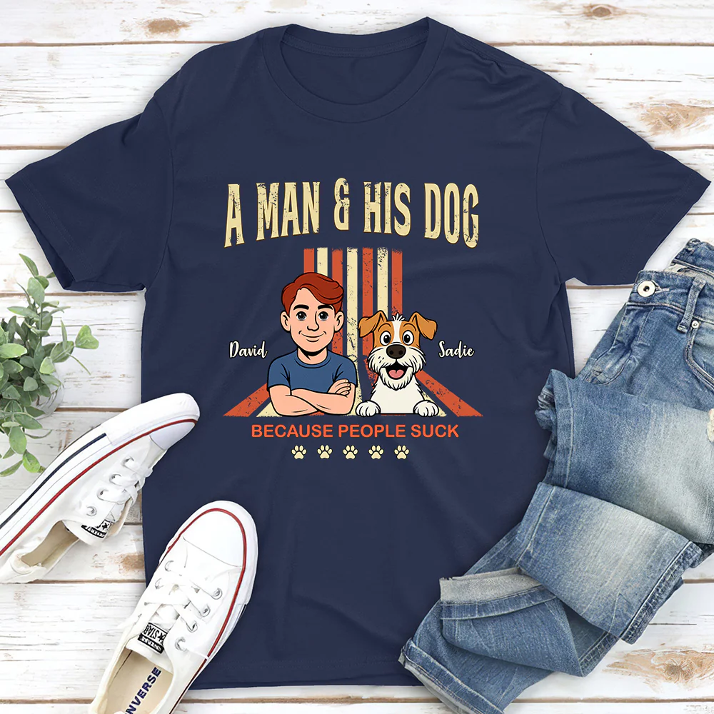 A Man And His Retro Dog - Personalized Custom Unisex T-shirt - Image 3