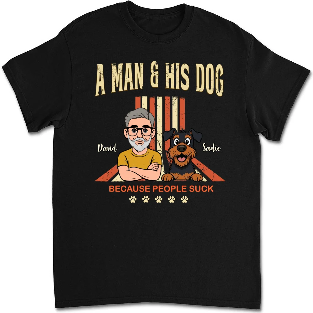 A Man And His Retro Dog - Personalized Custom Unisex T-shirt - Image 5