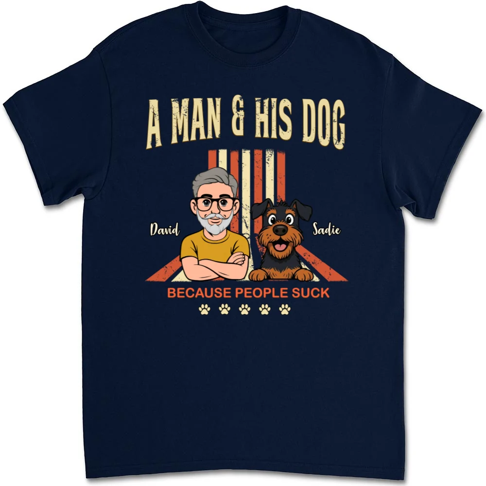 A Man And His Retro Dog - Personalized Custom Unisex T-shirt - Image 6