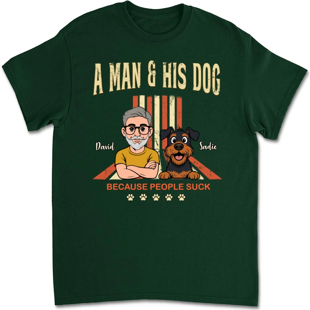 A Man And His Retro Dog - Personalized Custom Unisex T-shirt - Image 7