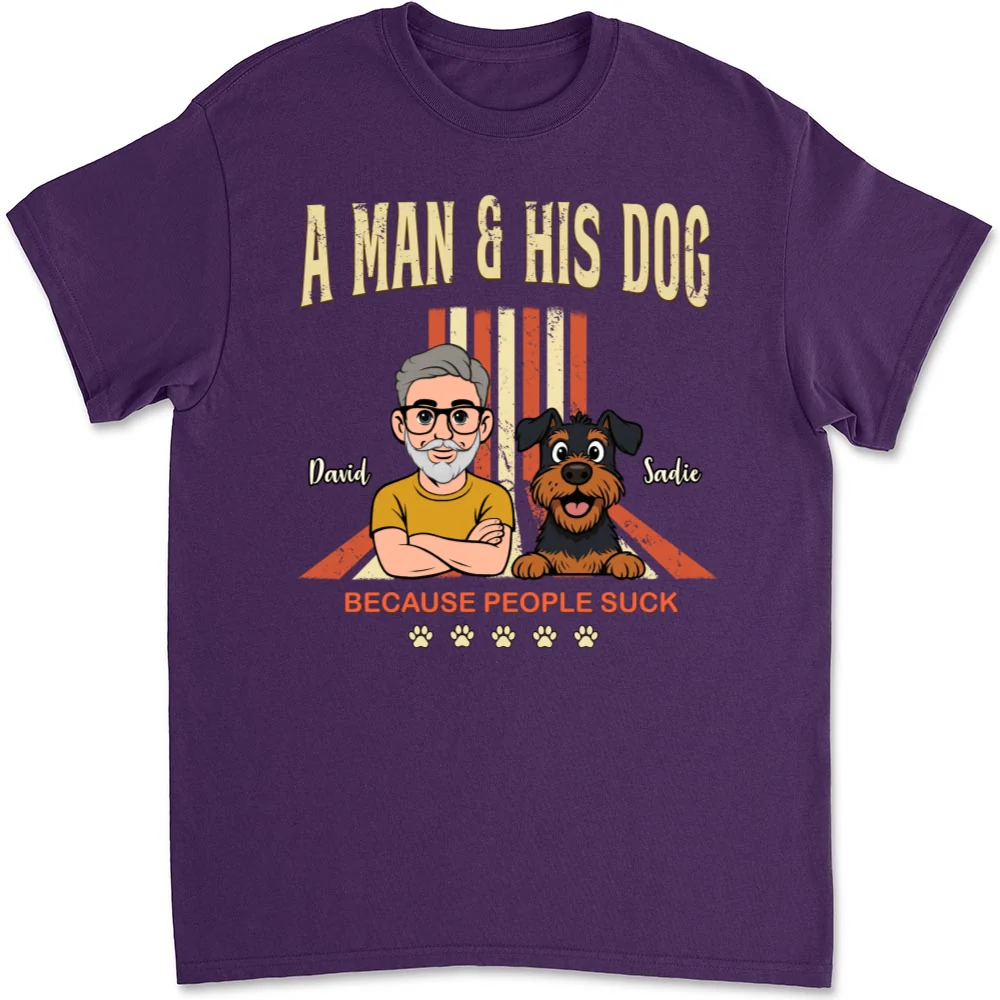 A Man And His Retro Dog - Personalized Custom Unisex T-shirt - Image 8
