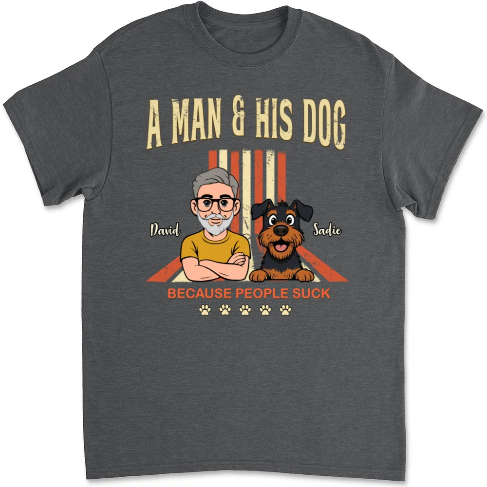 A Man And His Retro Dog - Personalized Custom Unisex T-shirt - Image 9