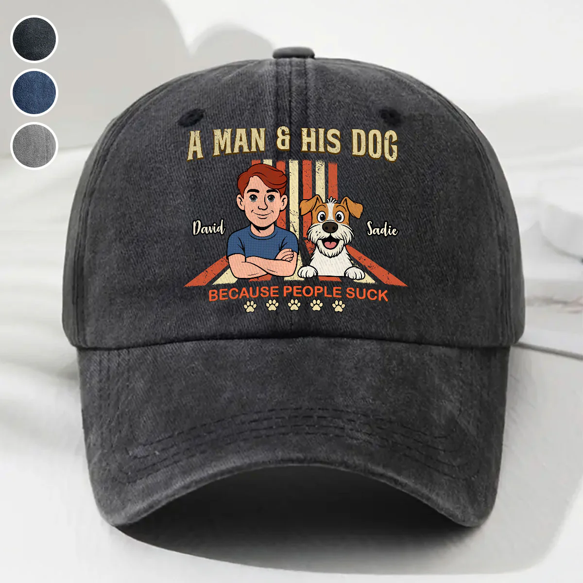 A Man And His Retro Dog - Personalized Custom Vintage Washed Denim Cap