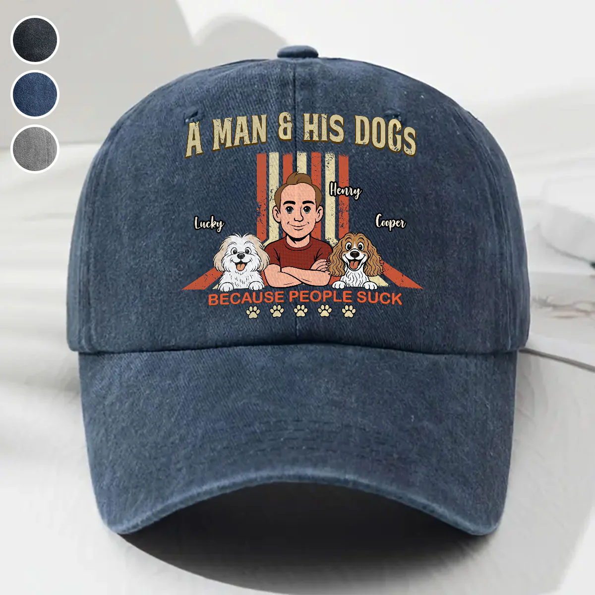 A Man And His Retro Dog - Personalized Custom Vintage Washed Denim Cap - Image 5
