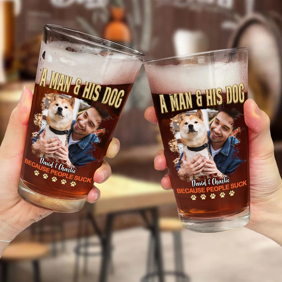 A Man And His Retro Dog Photo - Personalized Custom Beer Glass