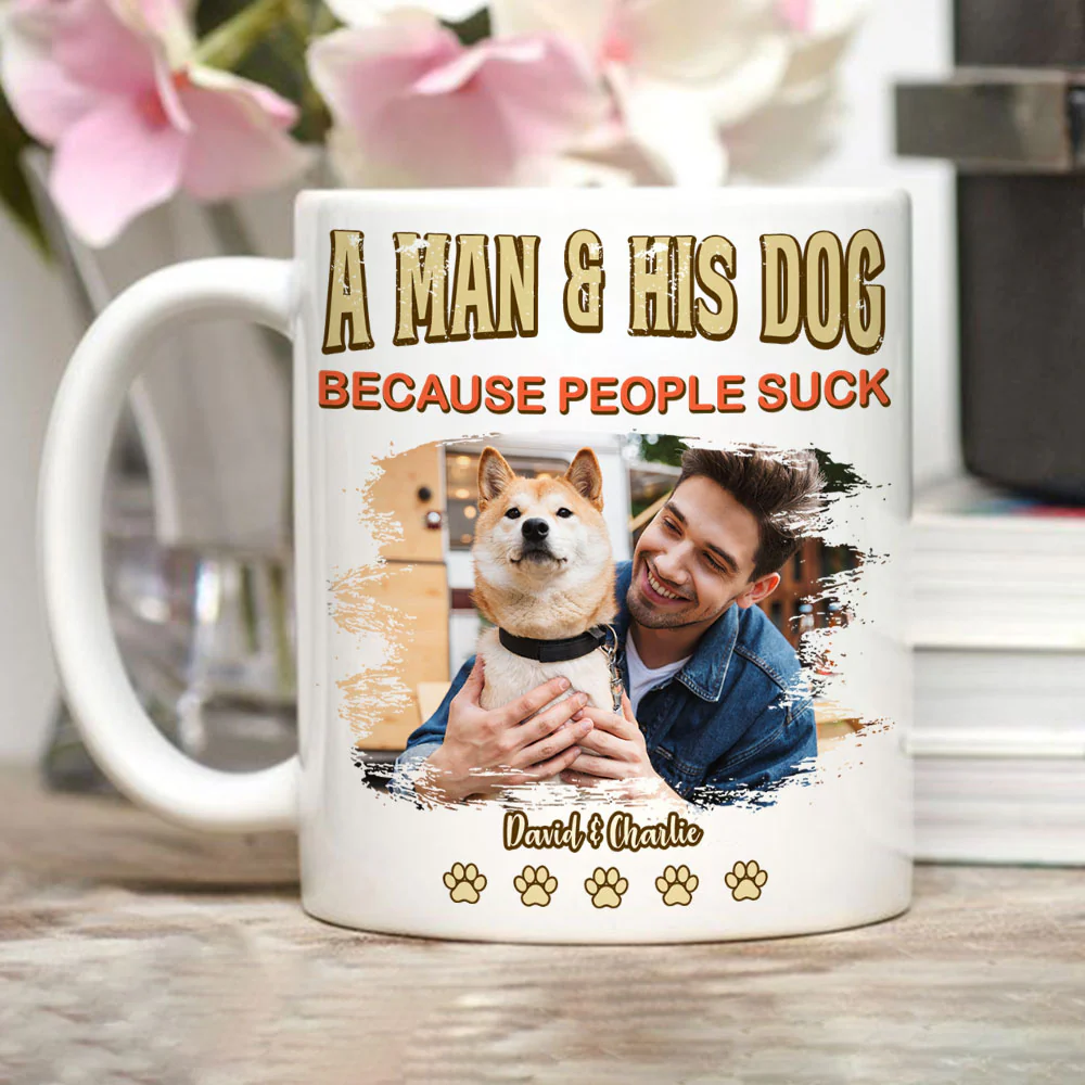 A Man And His Retro Dog Photo - Personalized Custom Coffee Mug